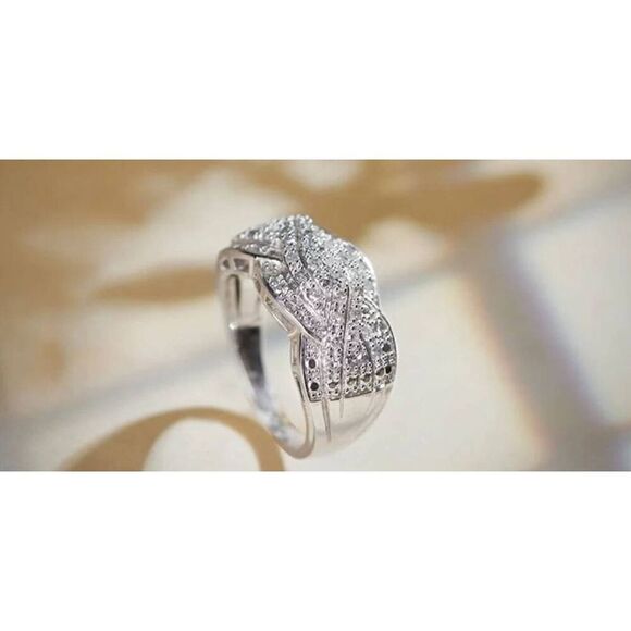 NEW~1/2 Carat Genuine Diamond Criss Cross Wave Design Ring Sz 8~Platinum - Picture 4 of 8